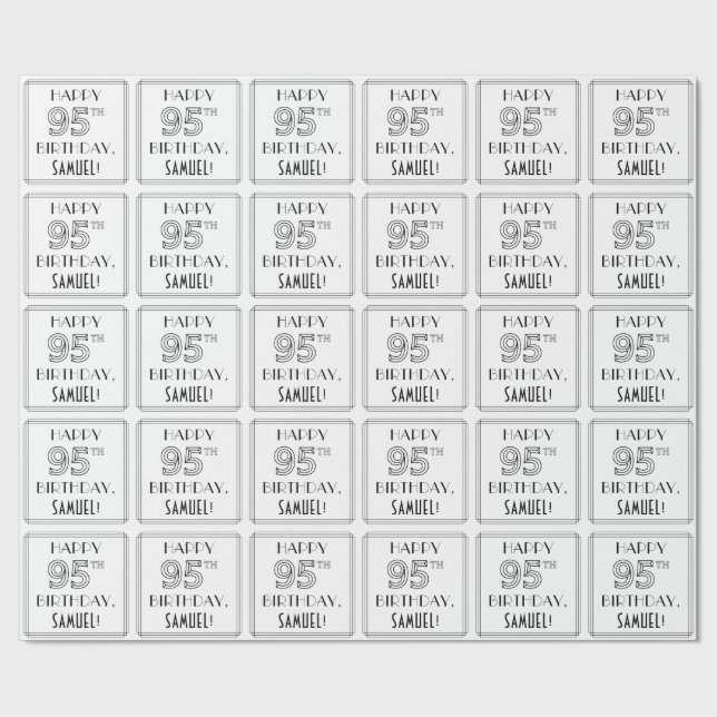 Papier Cadeau HAPPY 95E ANNIVERSAIRE ; Style Art Déco ; Nom pers (Couture)