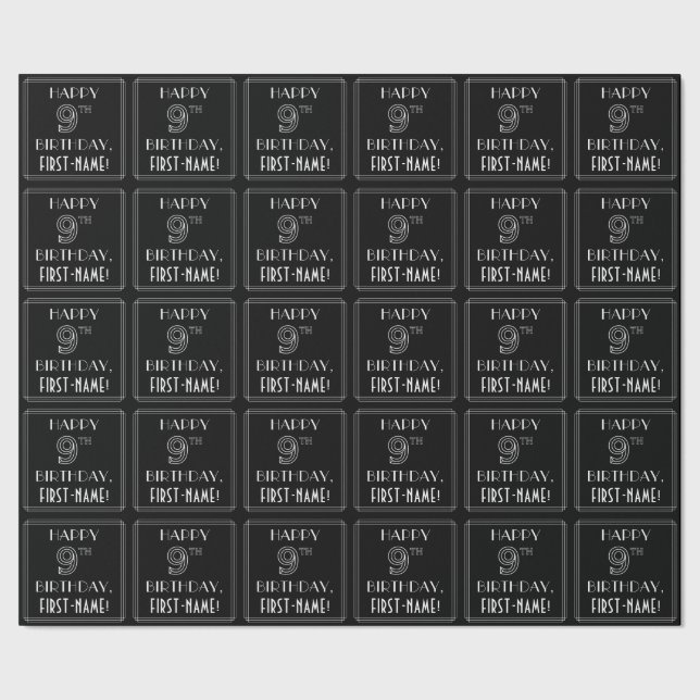 Papier Cadeau HAPPY 9E ANNIVERSAIRE ; Style Art Déco avec/ Nom p (Couture)
