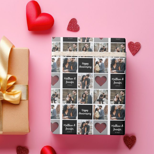 Papier Cadeau Happy Anniversary Chic Custom Couple Photo Collage (Créateur téléchargé)