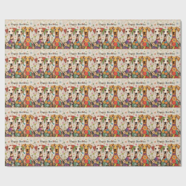 Papier Cadeau Happy Birthday! Artsy Puppy Design, (Plat)