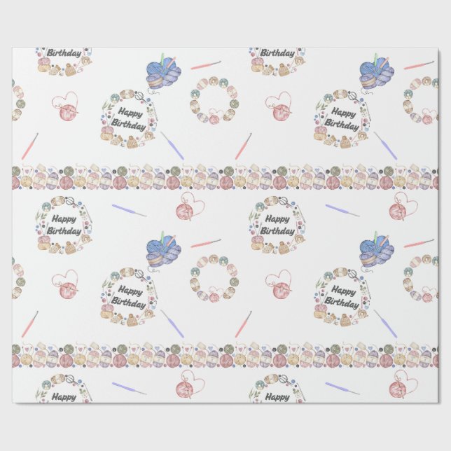 Papier Cadeau Happy Birthday Crochet Wrapping Paper (Couture)