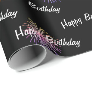Papier Cadeau Happy Birthday fireworks on black