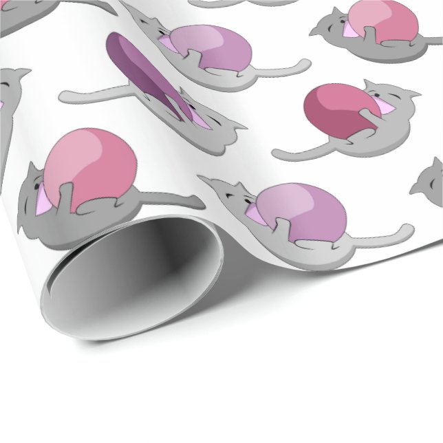 Papier Cadeau Happy Cute Cats Playing with Balls (Coin rond)