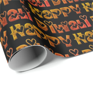 Papier Cadeau Happy Diwali Salutation Coeurs mignons Texte Brown