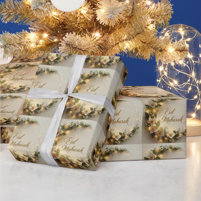Papier Cadeau Happy Eid Mubarak White Hilal Wrapping  Paper  (Vacances)