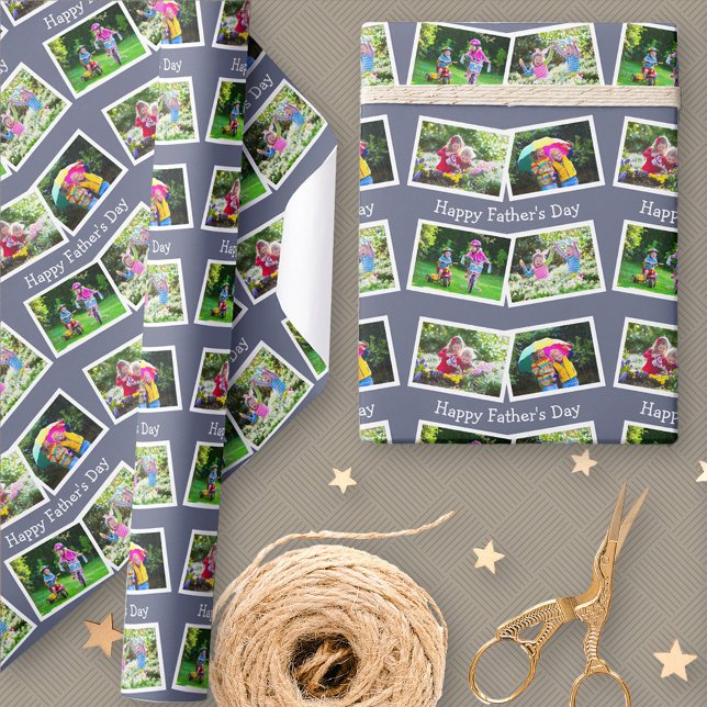 Papier Cadeau Happy Fête des pères 4 Photo Collage Motif Bleu (Créateur téléchargé)