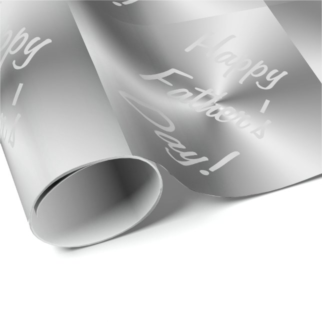 Papier Cadeau Happy Fête des pères Metallic Silver Enveloppement (Coin rond)