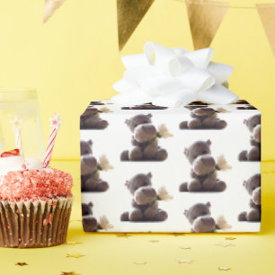 Papier Cadeau Happy Grey Hippo avec Daisy Dessin Photographie