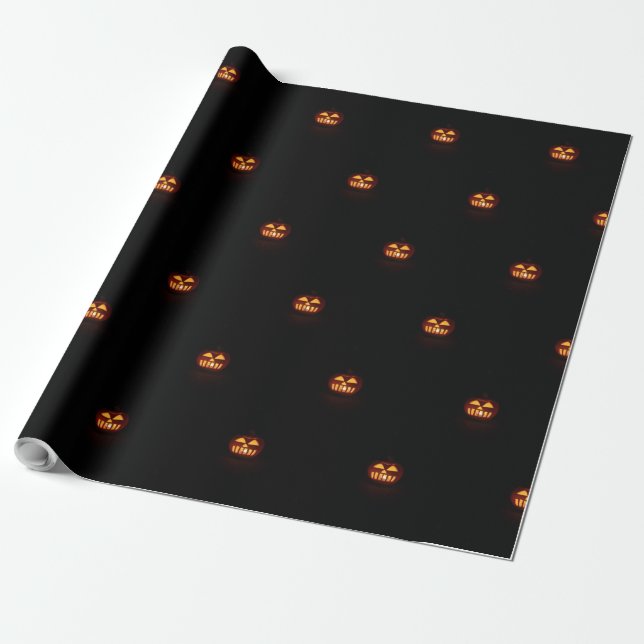 Papier Cadeau Happy Halloween drôle effrayant Motif Citrouille o (Déroulé)