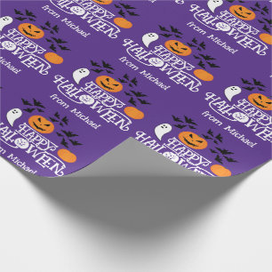 Papier Cadeau Happy Halloween fantômes citrouille chauves-souris
