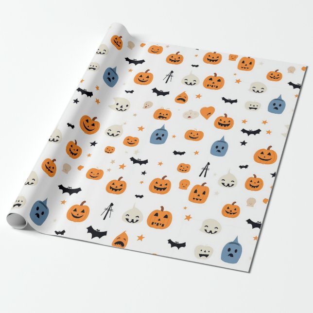 Papier Cadeau Happy Halloween for babyes white (Déroulé)
