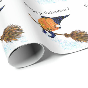 Papier Cadeau Happy Halloween sorcière Citrouille Volant Broom 