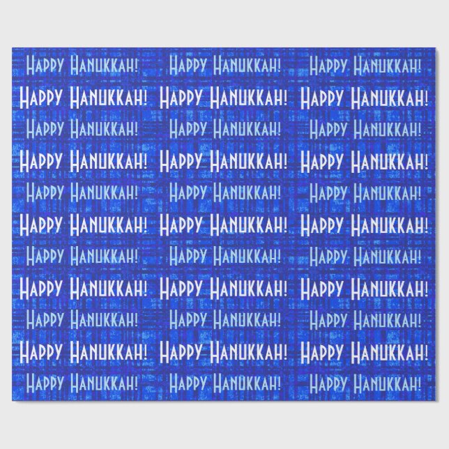 Papier Cadeau Happy Hanoukka blanc et bleu Plaid papier (Plat)