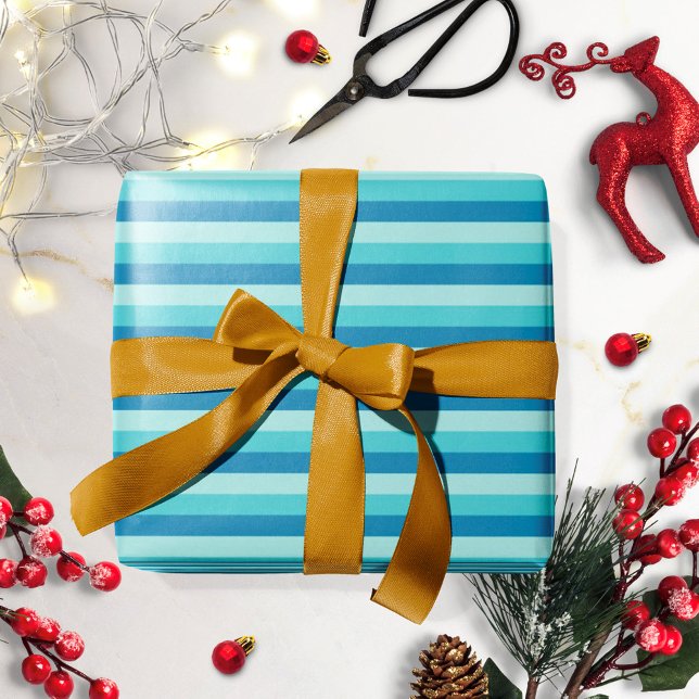 Papier Cadeau Happy Hanukkah | Blue and Teal Striped (Créateur téléchargé)
