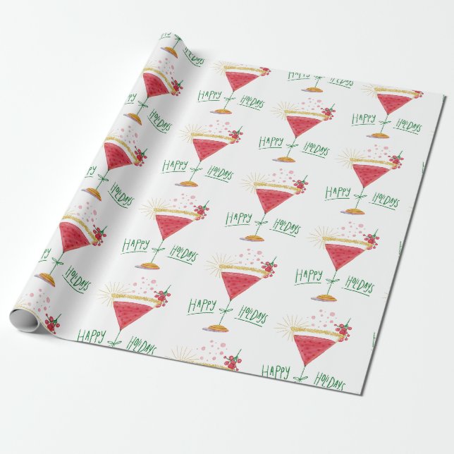Papier Cadeau happy holiday noël cocktail (Déroulé)