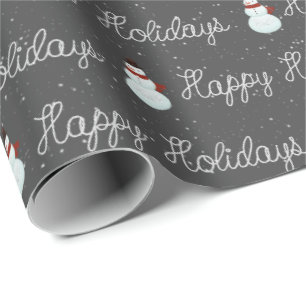 Papier Cadeau Happy Holidays bonhomme de neige et texte de corde