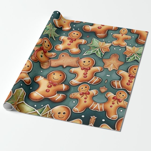 Papier Cadeau Happy Holidays Gingerbread cookies (Déroulé)