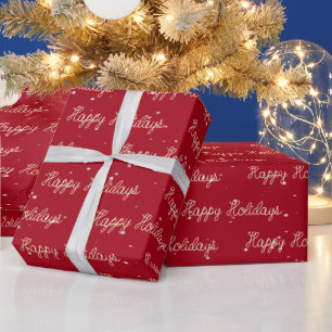 Papier Cadeau Happy Holidays Rope Texte et Snowflakes