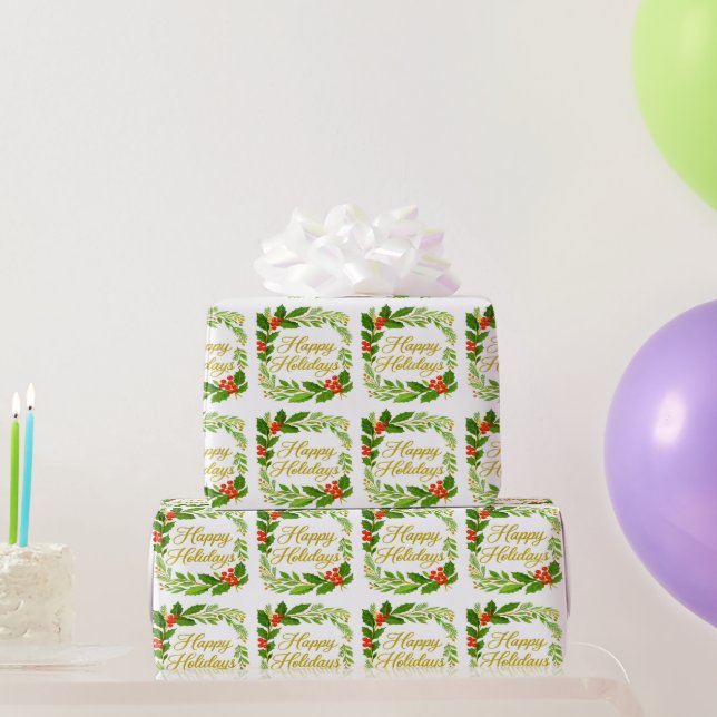 Papier Cadeau 'Happy Holidays' Wrapping Paper (Cadeaux de fête)