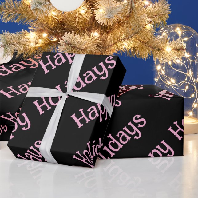 Papier Cadeau Happy Holidays Wrapping Pink Lettering (Vacances)