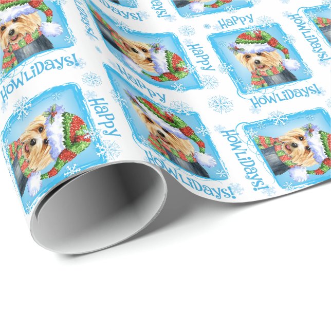 Papier Cadeau Happy Howlidays Australian Terrier Wrapping Papier (Coin rond)