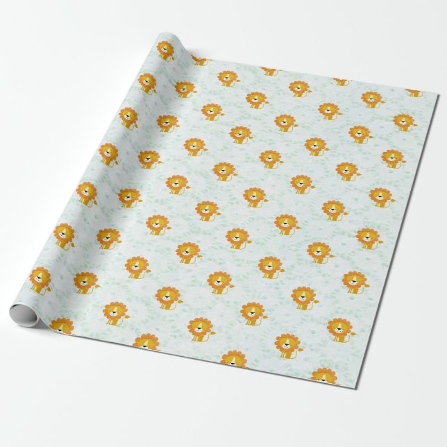 Papier Cadeau Happy Lion Motif mignonne moderne (Déroulé)