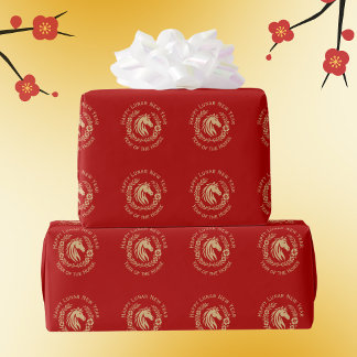 Papier Cadeau Happy Lunar New Year of the Horse Wreath Flowers