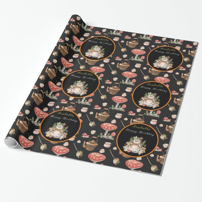 Papier Cadeau Happy Raccoon Personnaliser Texte et couleur (Déroulé)
