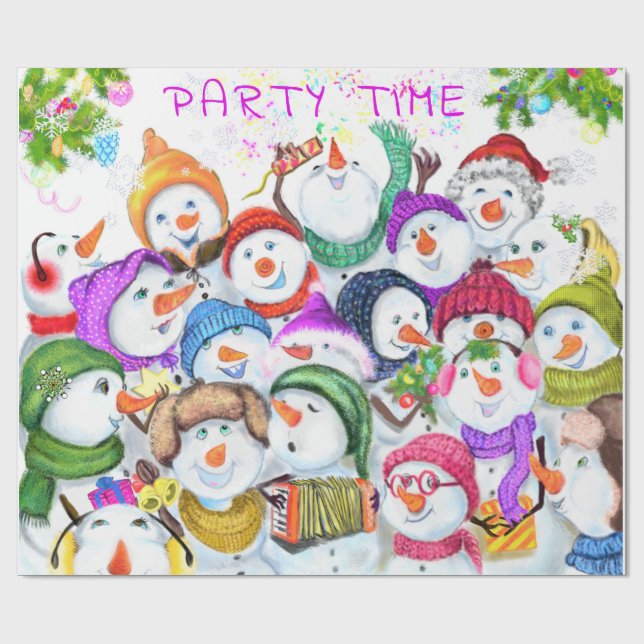 Papier Cadeau Happy Snowmans Christmas Wrapper Paper (Plat)