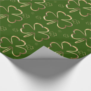 Papier Cadeau Happy St. Patrick Green et Gold Clovers Shamrock