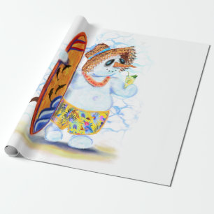 Papier Cadeau Happy Summer Snowman Surfer Boit Un Cocktail Frais