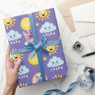 Papier Cadeau Happy Sun, Moon, Cloud et Rainbow Wrapping Papier