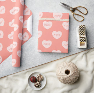 Papier Cadeau Happy valentine day Cute Pink hearts XOXO