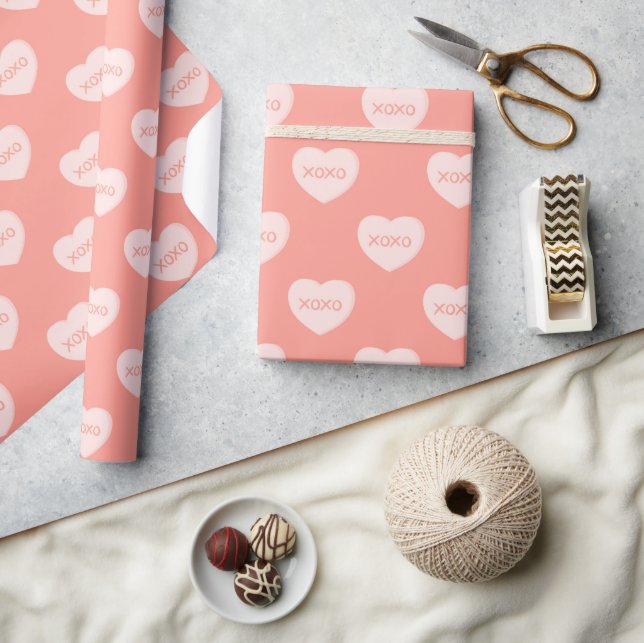 Papier Cadeau Happy valentine day Cute Pink hearts XOXO (Artisanat)