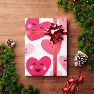 Papier Cadeau Happy valentine day Funny Pink Red hearts 