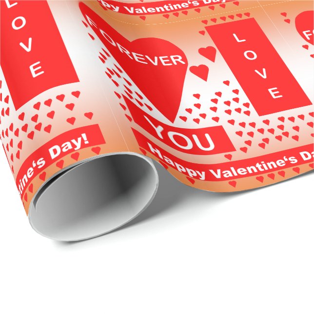 Papier Cadeau Happy Valentine's Day Text Forever Love Hearts Red (Coin rond)
