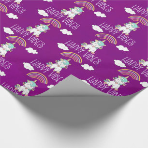 Papier Cadeau Happy Vibes Typographie mignonne souriant Unicorn