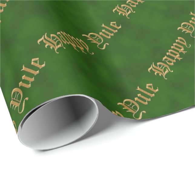 Papier Cadeau Happy Yule Green et Gold Pagan papier d'enveloppem (Coin rond)