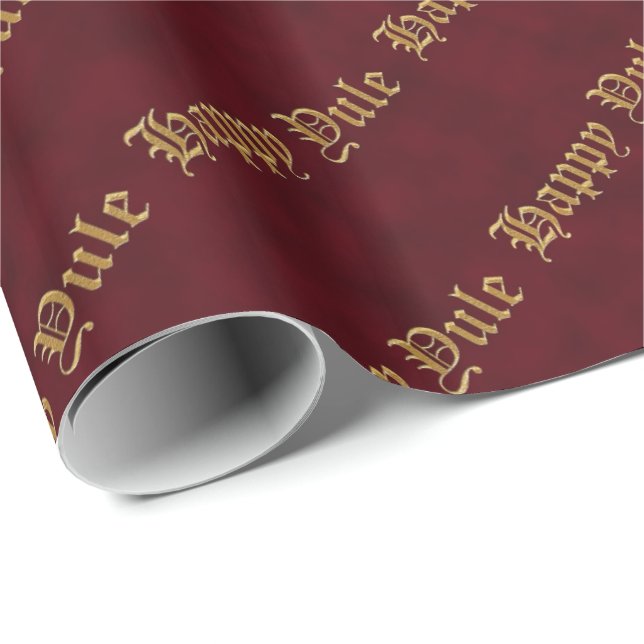 Papier Cadeau Happy Yule Red et Gold Pagan papier d'enveloppemen (Coin rond)