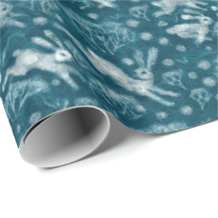 Papier Cadeau Hares lapins lapins lapins Motif d'hiver Turquoise