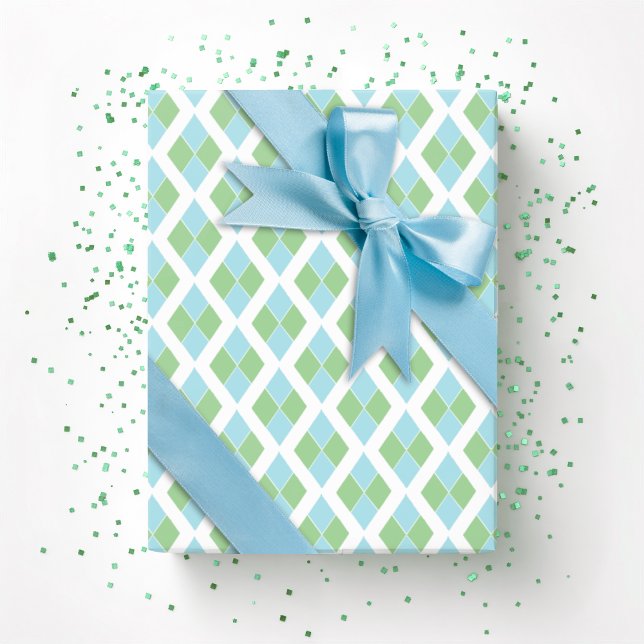 Papier Cadeau Harlequin Lattice in Green and Aqua (Créateur téléchargé)