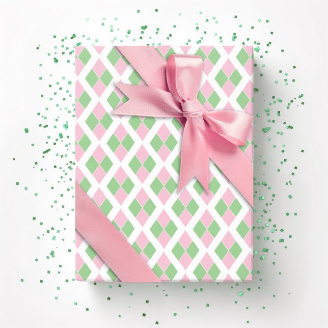Papier Cadeau Harlequin Lattice in Pink and Green (Créateur téléchargé)