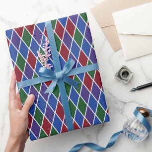 Papier Cadeau Harlequin Traditionnel aux Tons de Joaillerie