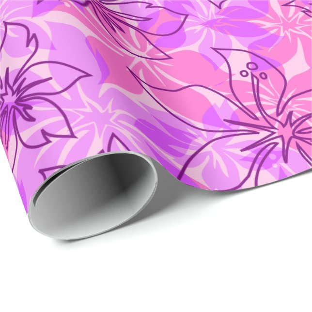 Papier Cadeau Hawaïen Camo de ketmie d'Olowalu (Coin rond)