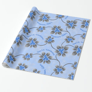 Papier Cadeau Hawaiian Holly Hanoukka Blue Floral