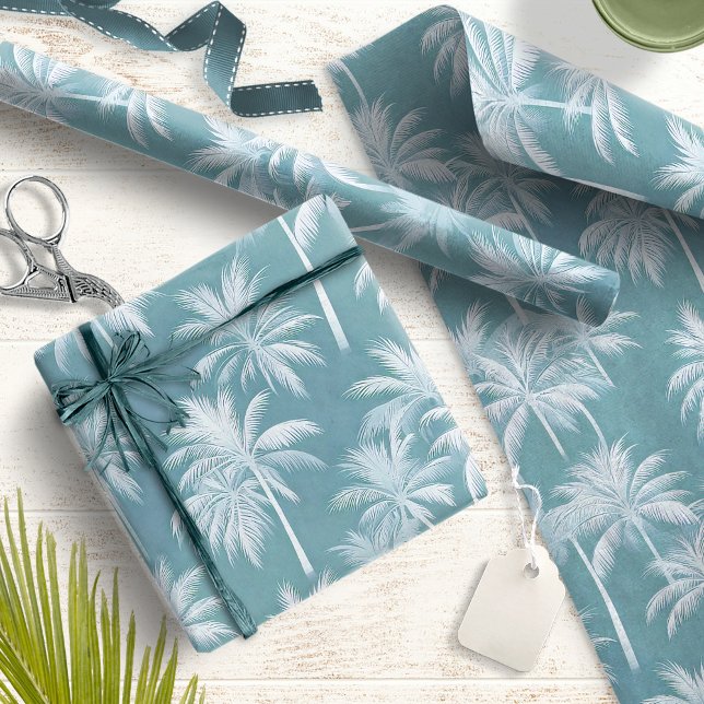 Papier Cadeau Hawaiian Palm Tree Silhouette Motif Turquoise ID10 (Créateur téléchargé)