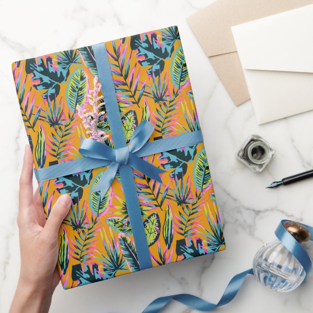 Papier Cadeau Hawaiian Tropical Feuilles Et Plante Imprimer Moti (Cadeaux)