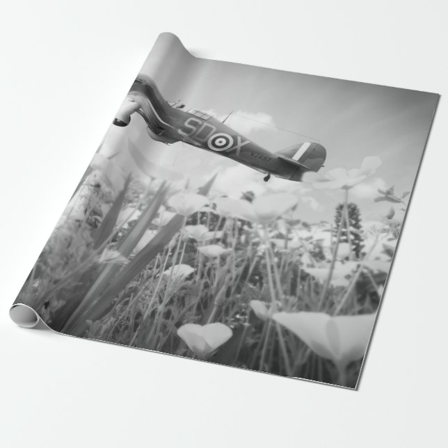 Papier Cadeau Hawker Hurricane survolant les pavots au printemps (Déroulé)