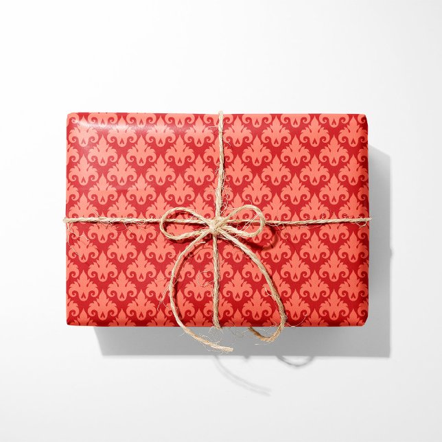 Papier Cadeau Heart Damask Rouge & Coral (Créateur téléchargé)