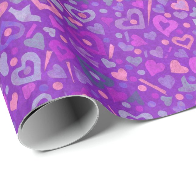 Papier Cadeau Heart Love Valentine Papier Collage Motif violet (Coin rond)